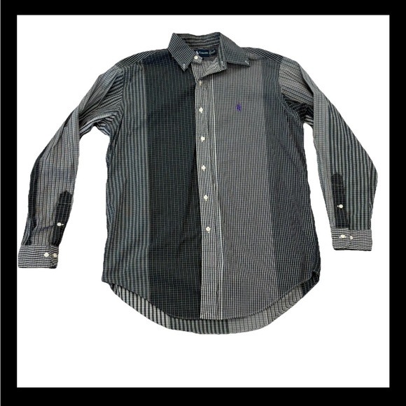 Men’s Vintage Ralph Lauren Blue Colorblock Plaid Classic Fit Dress Shirt Medium